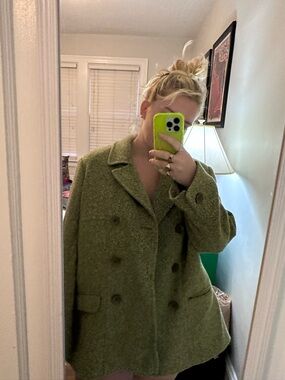 Preston & York Olive Green Double-Breasted Pea Coat